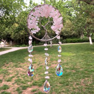 Hand-wound natural crystal gravel life tree sun catcher window garden pendant Garden wind chime manufacturers