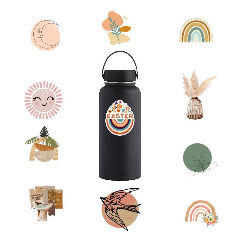 Bohemian Morandi color feather smiley face rainbow graffiti sticker mobile phone helmet skateboard box boho sticker