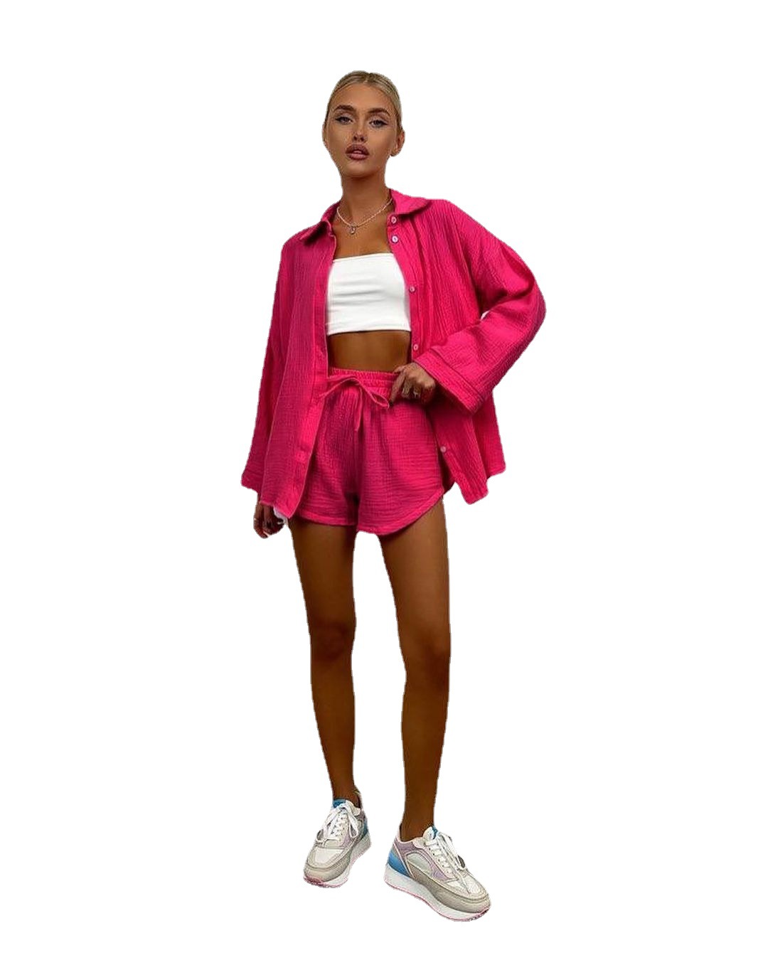 2023 Europe and the United States cross-border Amazon foreign trade new long sleeve commuter shirt shorts suit women