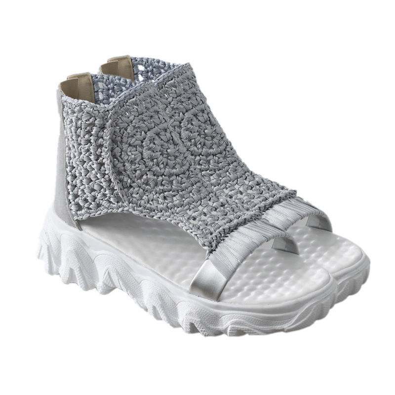 Knitted wool sandals women's 2023 new polyurethane women's sandals fish mouth thick bottom casual student sandals wholesale