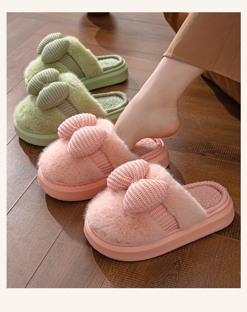 Nuove pantofole di cotone per la casa autunnali e invernali da donna con fiocco, per la casa, al coperto, spesse, in peluche, calde, antiscivolo, in cotone, all'ingrosso_voghion.com