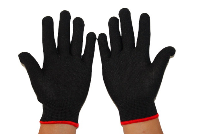 Factory wholesale small size black 13-pin nylon gloves embryo breathable anti-wear work labor protection gloves