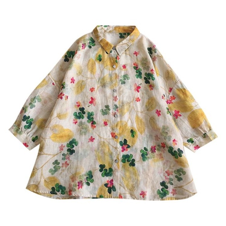 Doll Shirt Top Korean Loose Sweet Stylish Bat Sleeve A- line Floral Women's Shirt