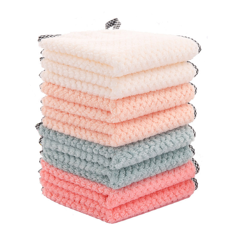 Pineapple pattern double-sided dishwashing cloth household kitchen edge hanging coral velvet hand towel wholesale