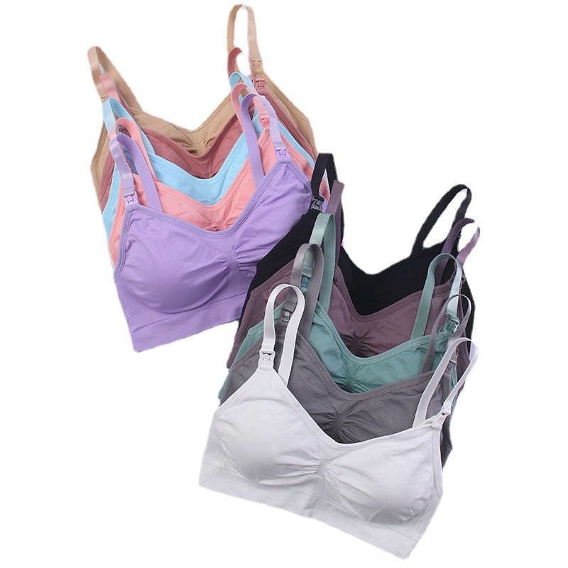Breastfeeding Bra with Open Buckle and No Steel Ring Double Seamless Postpartum Breastfeeding Bra Underwear with Detachable Breathable Breast Pad