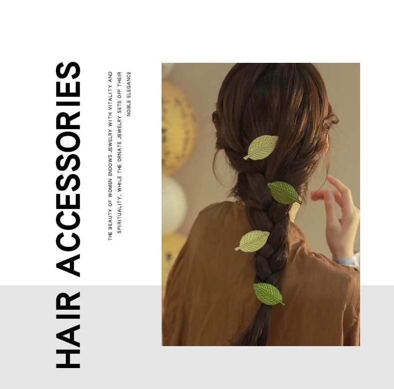 Feuilles brodées ! Épingle à cheveux fraîche ! Pince à frange exquise sur le front Pince à cheveux latérale en feuille de haute qualité Épingle à cheveux cassée_voghion.com