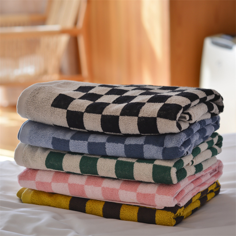 Live with goods color matching retro checkerboard ins cotton towel towel gift a generation of cotton absorbent