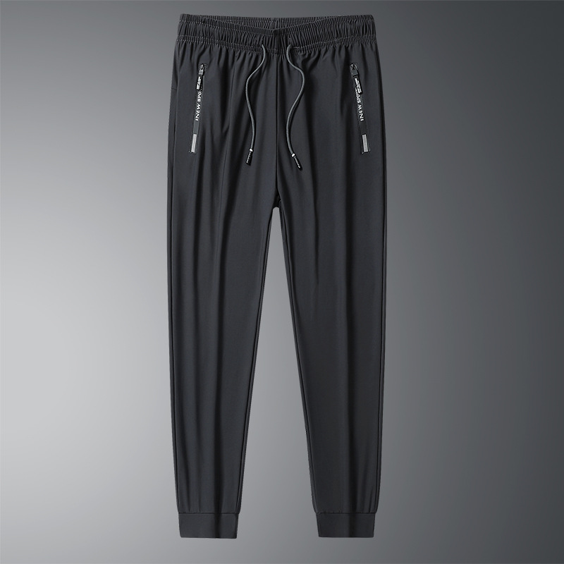 Men's Summer Ice Silk Trousers Large Size High Elastic Thin Quick-drying Casual Sports Pants Loose Leg Breathable Air Conditioning Pants