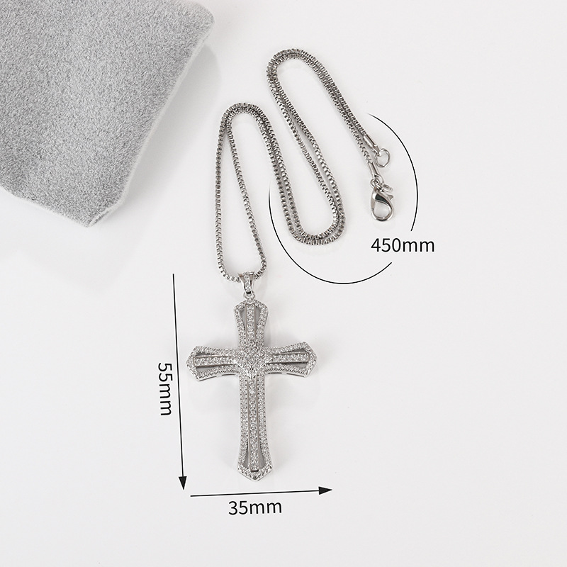 Cross-border European and American New Cross necklace men and women zircon pendant clavicle chain jewelry full diamond factory direct supply