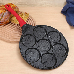 Simple non-stick aluminum frying pan maifan stone seven-hole flat pot with pattern household portable breakfast omelette pan in stock