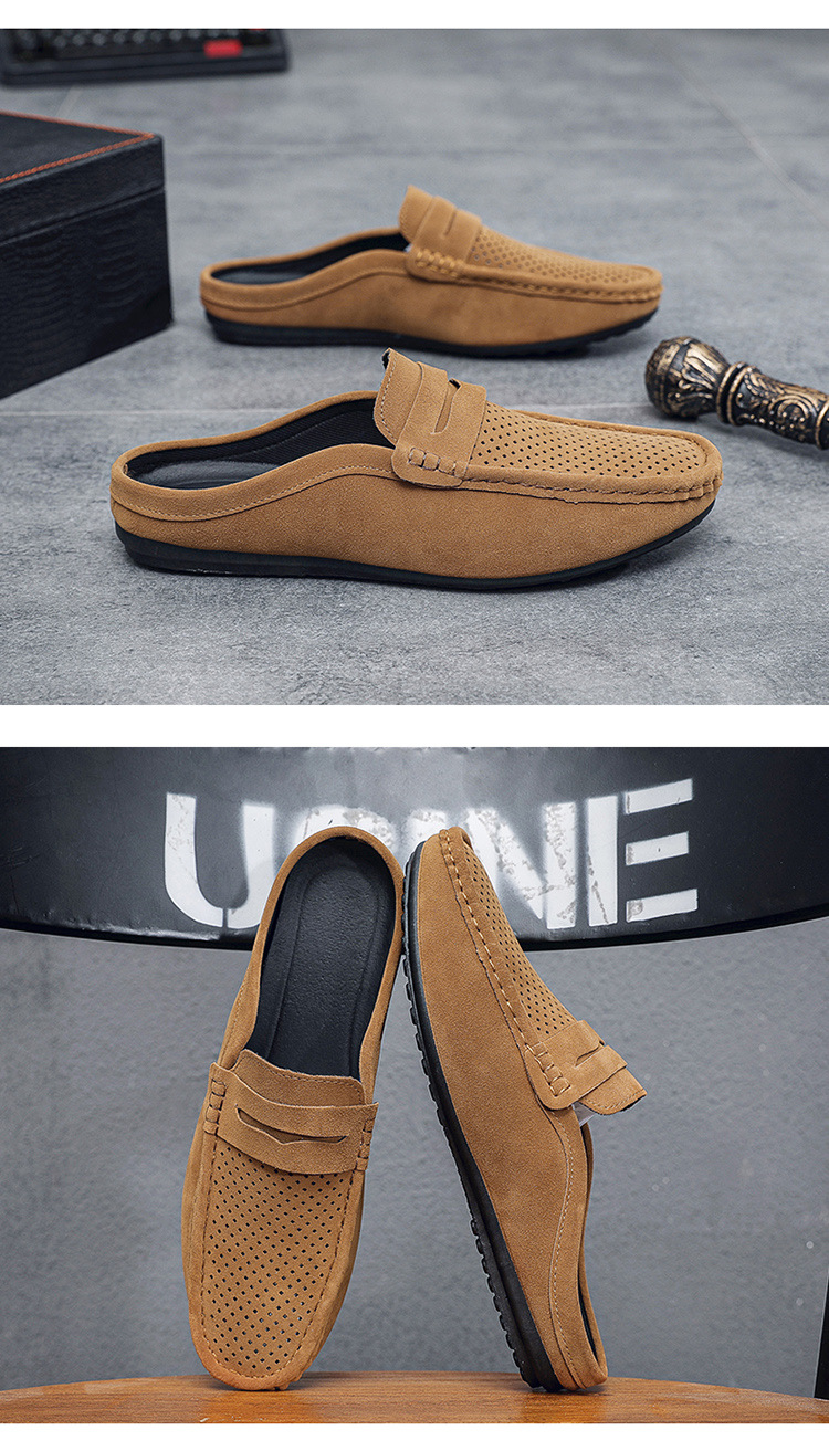 Men's loafers half support breathable closed toe slip-on loafers slip-on half slippers men's heel-free loafers men_voghion.com