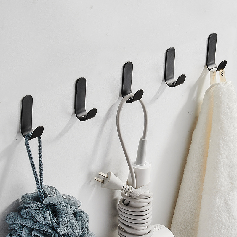 Punch-free Hook Door Rear Wall-mounted Space Aluminum Clothes Hook Bathroom Kitchen Metal Single Hook Strong Adhesive Hook