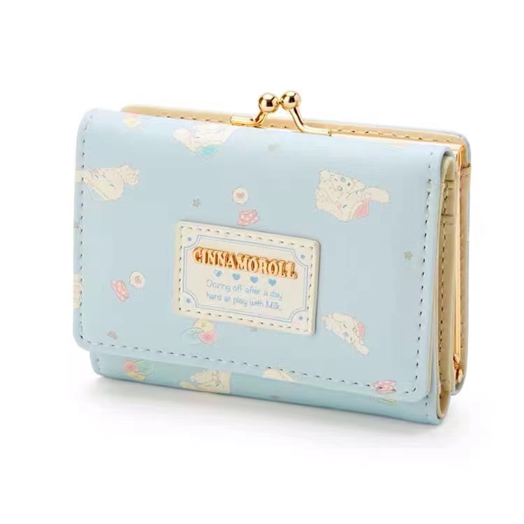 Yugui Big Ear Dog Short Wallet Floral Pu Leather Zipper Buckle Card Holder Wallet Cute Cartoon Japanese Style White