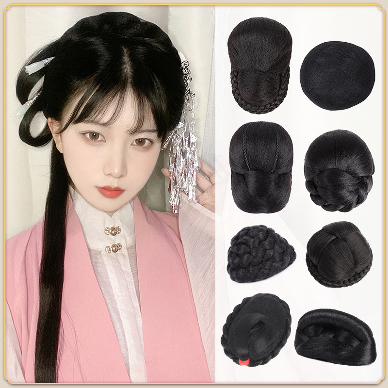 Ancient Chinese Clothing Fake Hair Bag Integrated Tang Style Song Style Hairstyle Antique Back Head Hair Bag for Novice