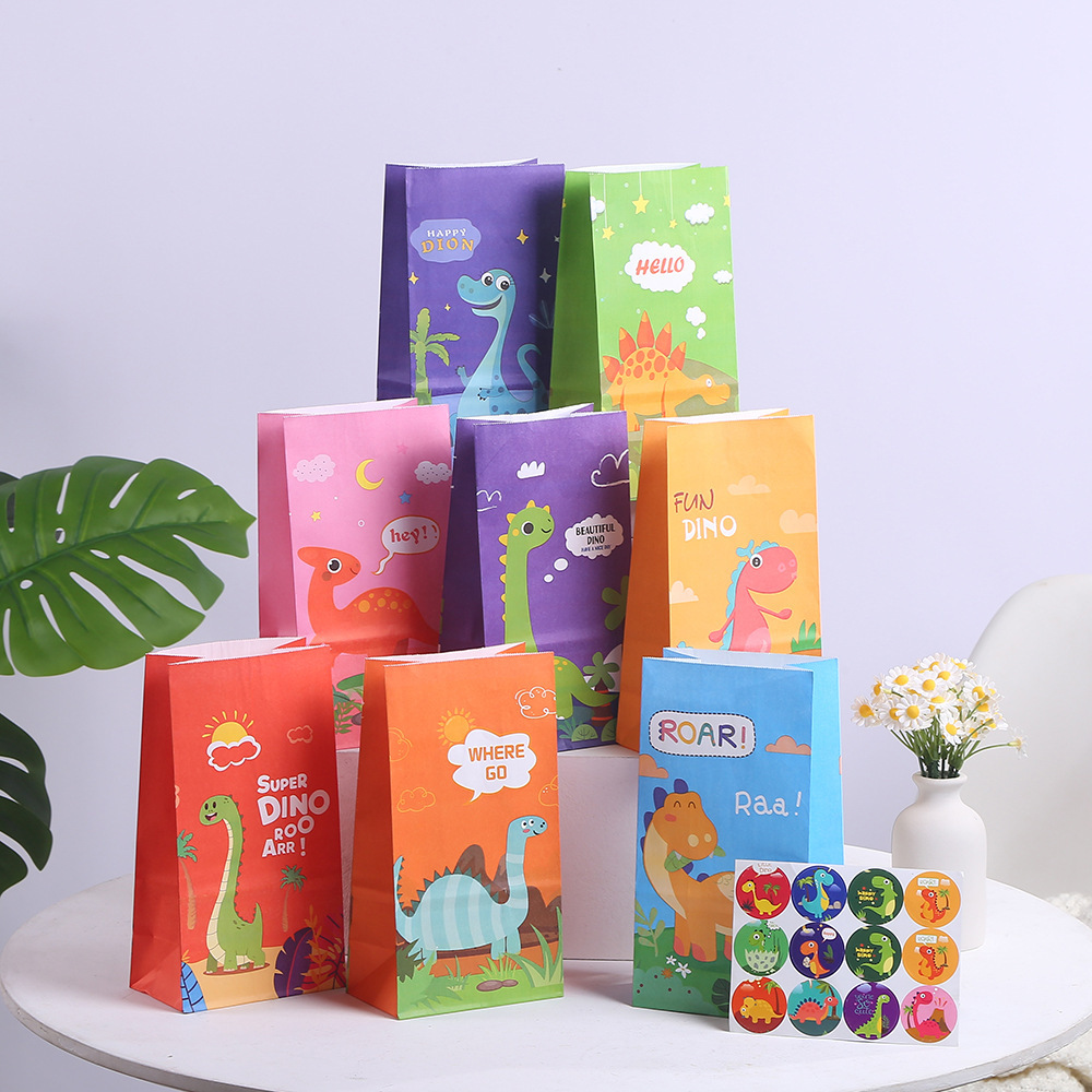 Candy gift packaging flat pocket small dinosaur portable creative cartoon takeaway bag Kraft paper bag food bag