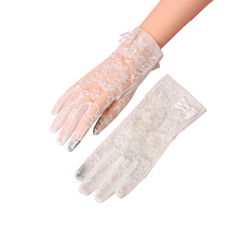 Wholesale sunscreen gloves women's summer thin lace touch screen outdoor driving riding electric car ice silk gloves bride