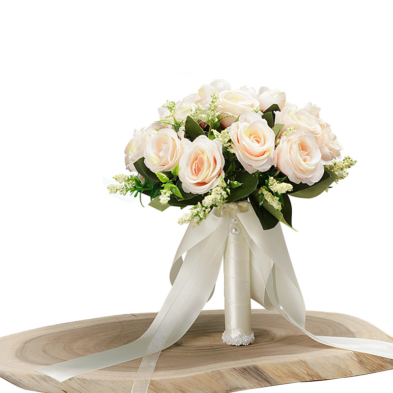 Artificial champagne rose bridal bouquet wedding bridal hands take small bunches wedding shooting bouquets