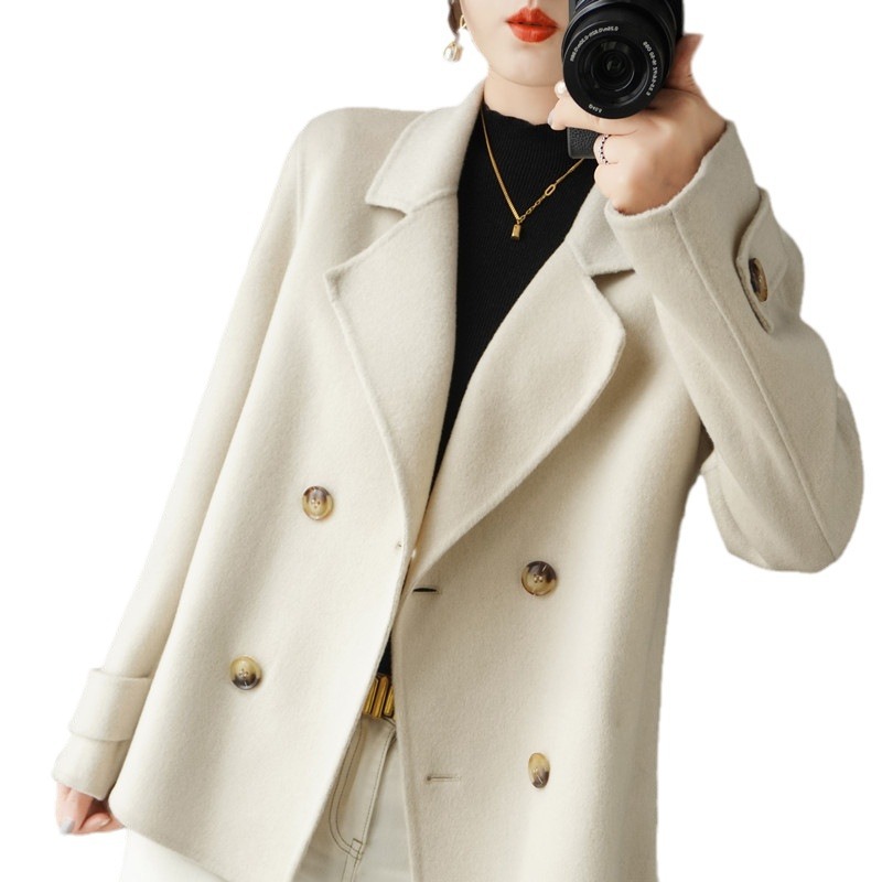 Autumn and Winter loose woolen cardigan coat short suit collar woolen coat elegant fashion trendy plus size women's clothing