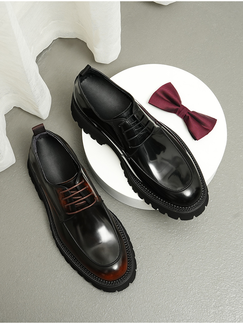 Thick-soled glossy leather shoes men's leather leather square toe British business casual Derby height increasing formal wear men's shoes Guangzhou sh_voghion.com