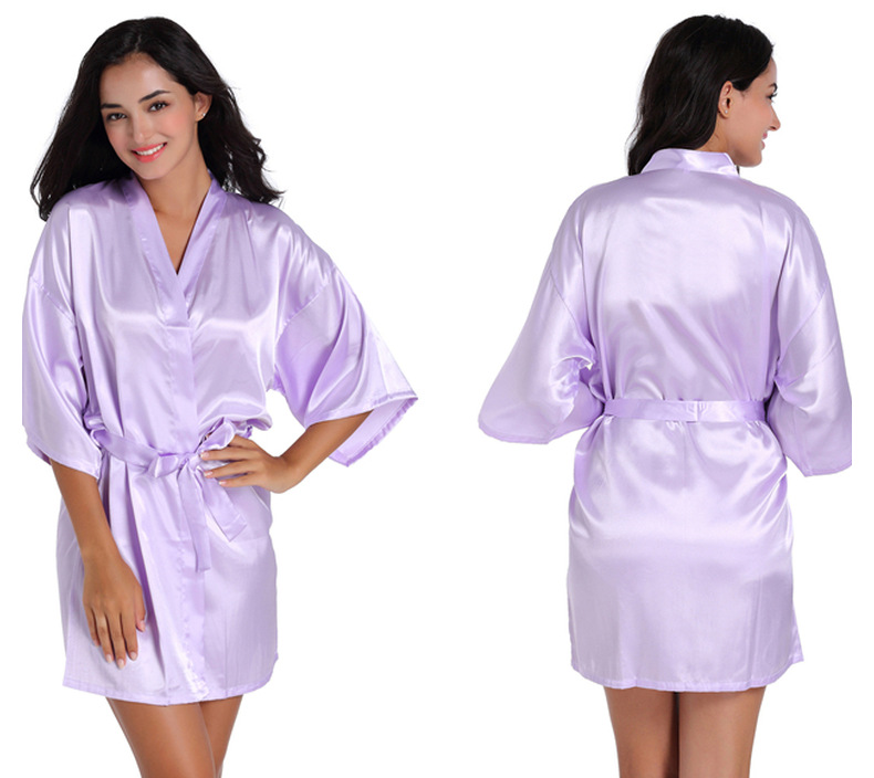 Cross-border Women's Twisted Sade Nightgown Bathrobe Solid Color Glossy Summer Thin Sexy Short Cardigan Gown_voghion.com