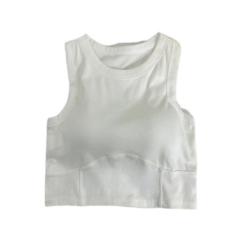 Fixed Cup Sleeveless Round Neck Camisole Women's Design Sense Stitching Base Belt Chest Pad Slim-fit Slimming Outer Wearing Beauty