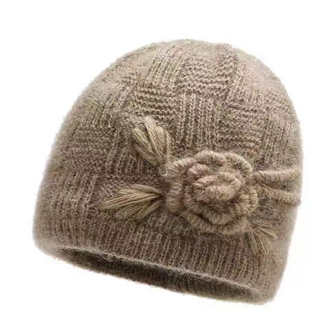 Old lady knitted hat female foreign trade new fashion ins Flower Wool hat fleece-lined warm mother Grandma hat