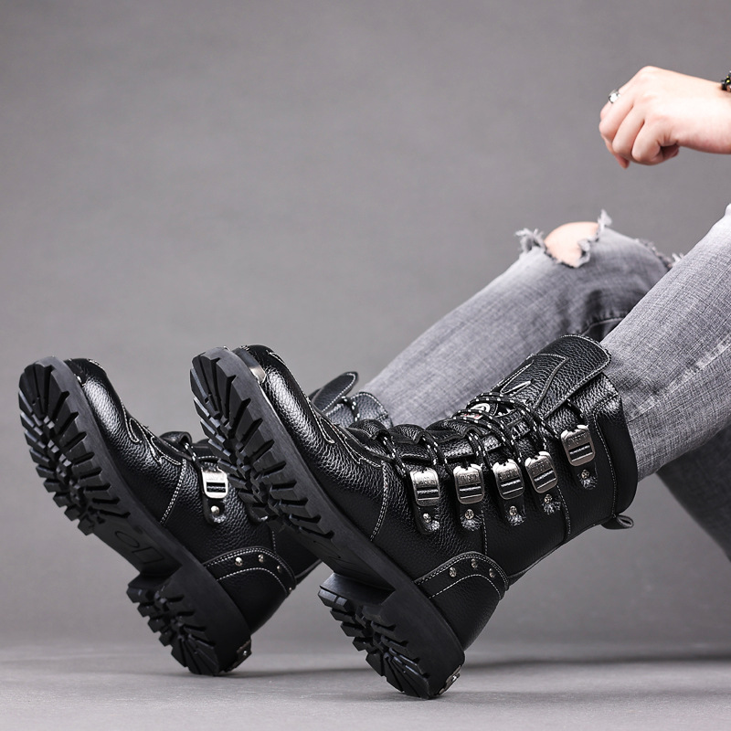 Mid Boots Martin Boots Men's High Top British Style Big Head Workwear Boots Riding Motorcycle Boots Fashion Boots Men's Shoes