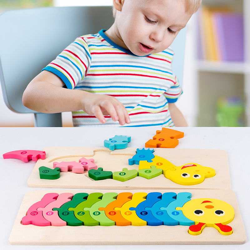 Wooden cross-border large buckle three-dimensional cartoon animal jigsaw puzzle puzzle children's educational early education toy building blocks direct supply