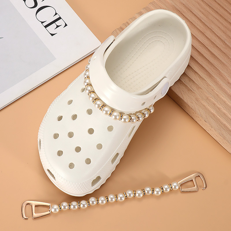 Croc Hole Shoes Accessory Pearl Resin Glitter Chain DIY Removable Chain Garden Shoes Shoe Clips Xiaohongshu