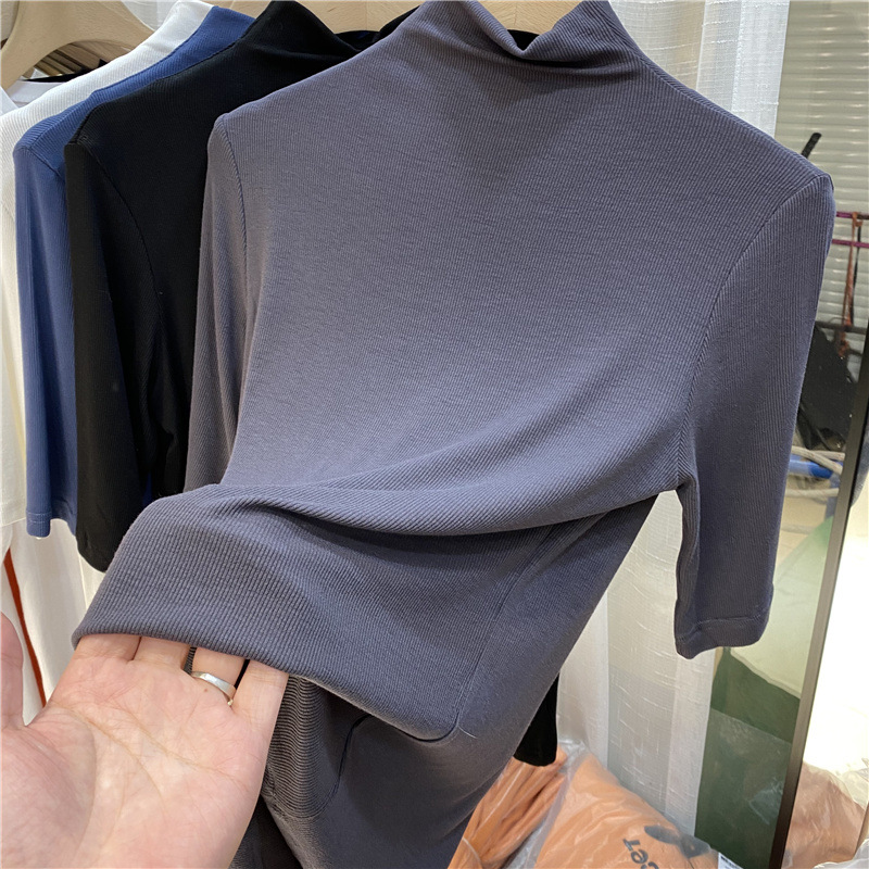 Style Modal Mid-Sleeve T-Shirt Women's Korean Style Early Autumn Slim-Fit Inner Half-High Collar Base Shirt Half-Sleeve Top