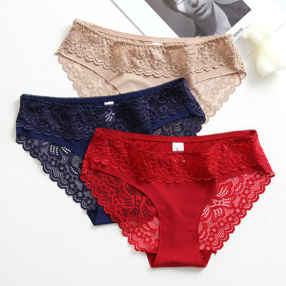 Cross-border popular stitching lace underwear Women's Ice Silk comfortable breathable women's briefs French romantic girl's pants