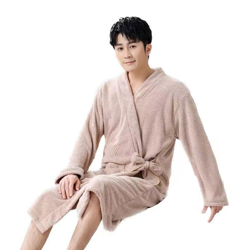 New coral fleece autumn and winter bathrobe long sleeve men and women couple's absorbent quick-drying thickened Hotel beauty salon nightgown