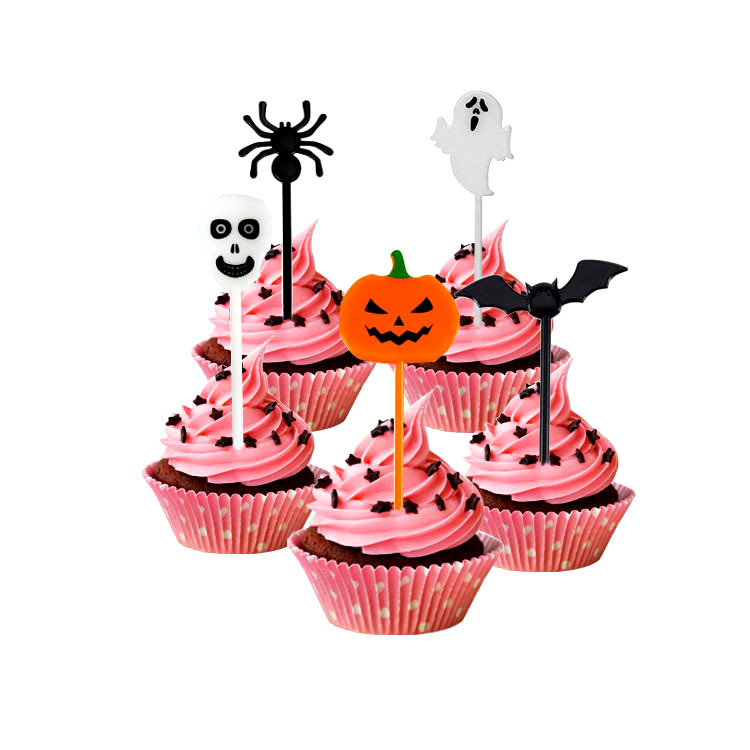 10 PCs Halloween Plastic Toothpick Cake Fruit Sign Fruit Fork Plug Party Supplies Cupcake Decoration