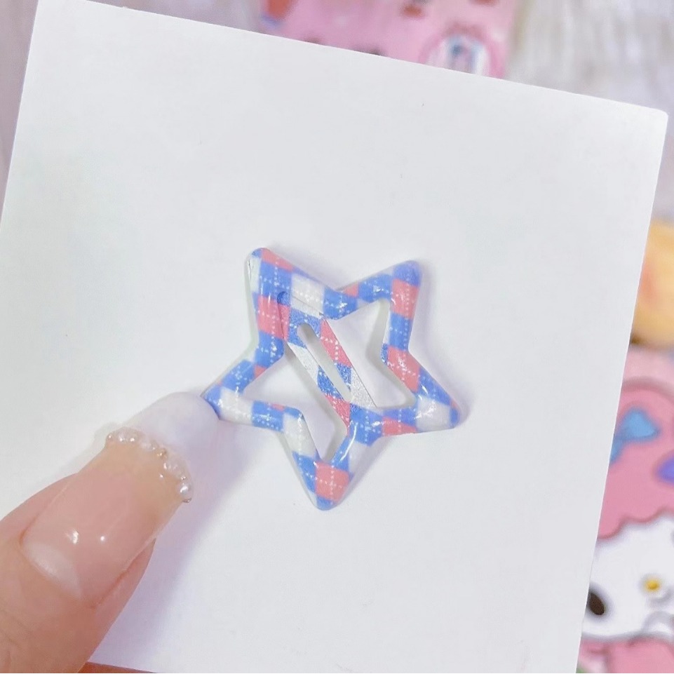 New Color Sanrio Plaid Oil Dropping Five-pointed Star Hairpin Thickened Star Hairpin BB Clip Candy Color Cute