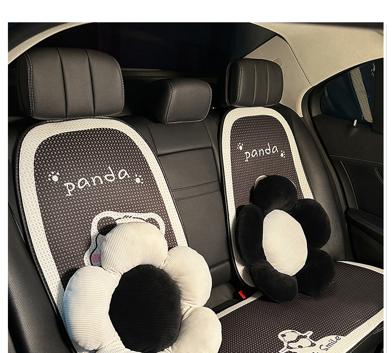 Coussin de voiture coussin frais d'été coussin de ventilation de siège de voiture universel quatre saisons pièce unique ensemble de trois pièces panda en soie glacée d'été_voghion.com
