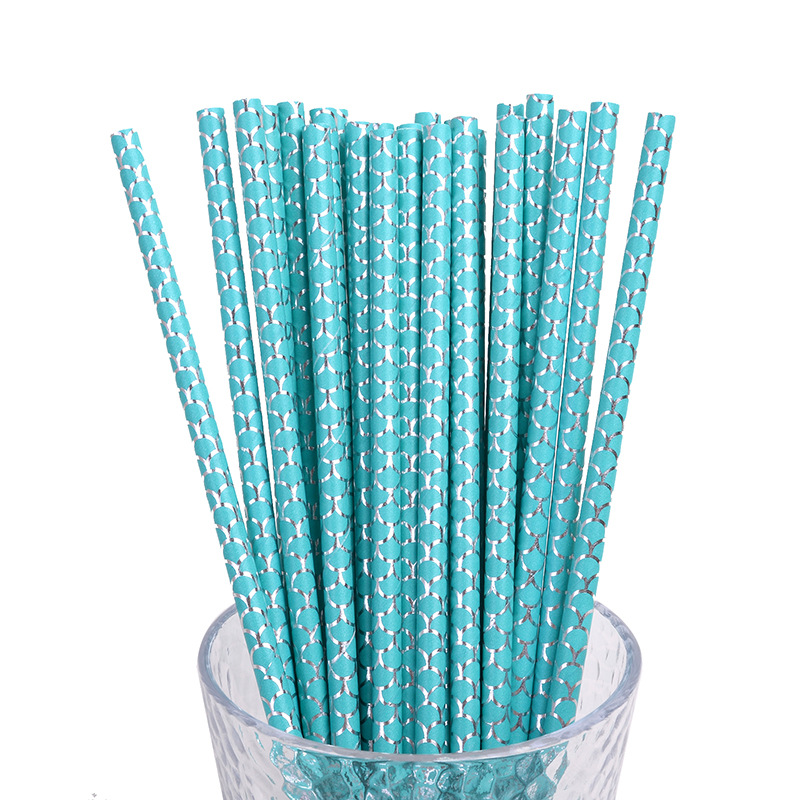In stock party decoration straw degradable disposable juice drink straw hot silver mermaid tail paper straw
