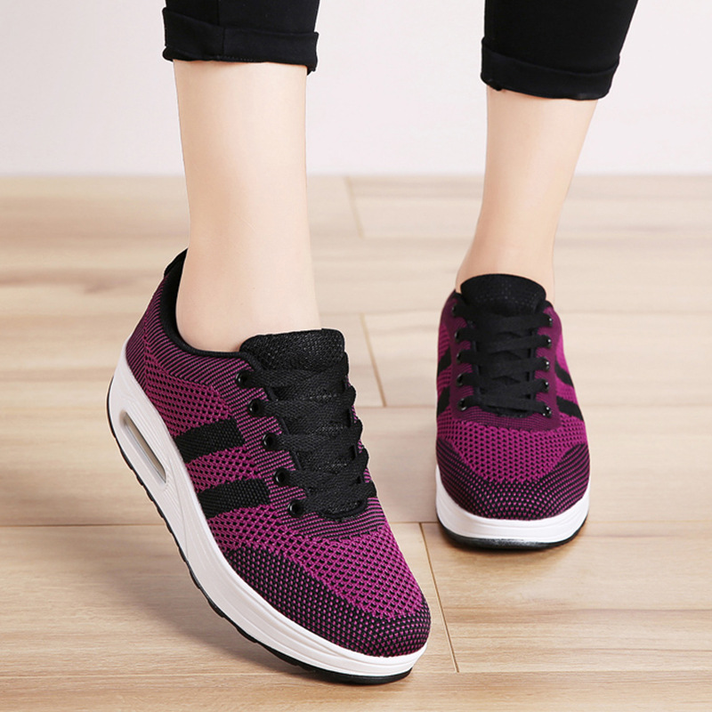 Flying woven shoes 2024 Spring Breathable mesh air cushion walking shoes thick sole height increasing women's sneaker fashion women's casual shoes