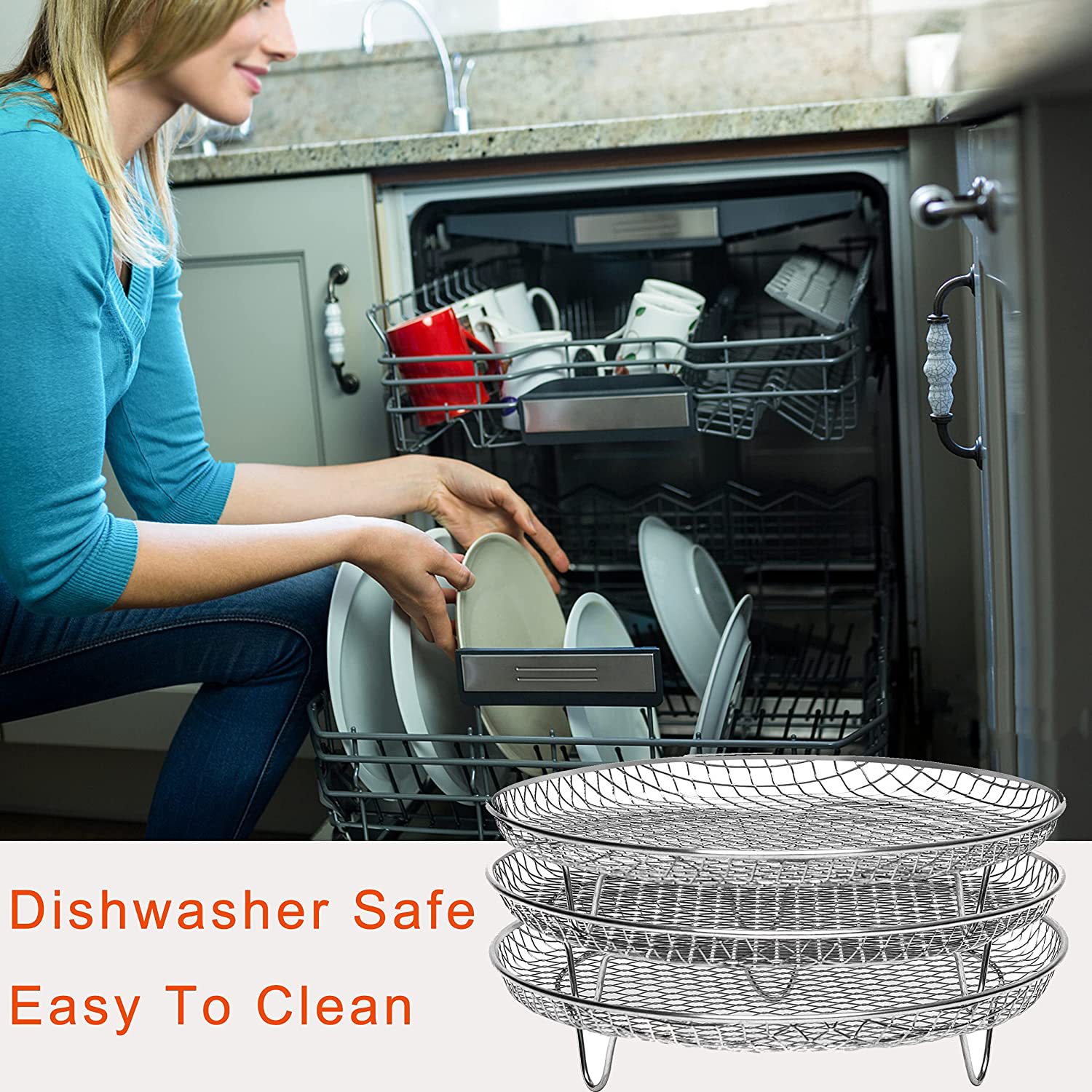 Airfryer air fryer accessories three-layer round grill steaming rack stainless steel 8-inch stackable rack dehydrating rack