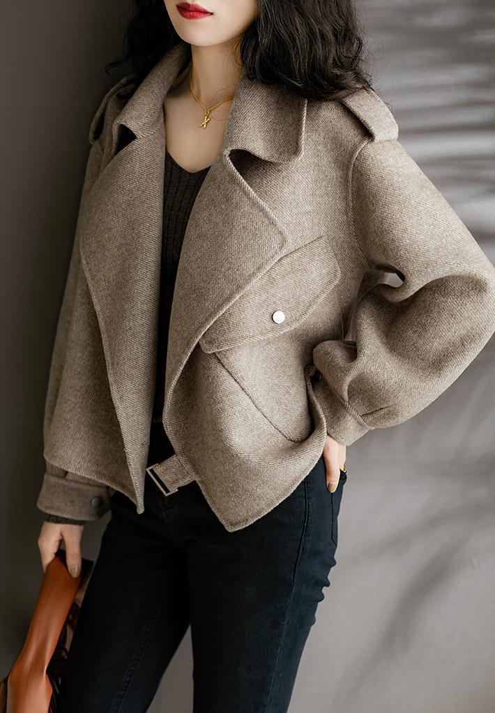 Hepburn-stil ny ulldress dame i britisk stil høst og vinter stilig allsidig løs fransk kort jakke_voghion.com