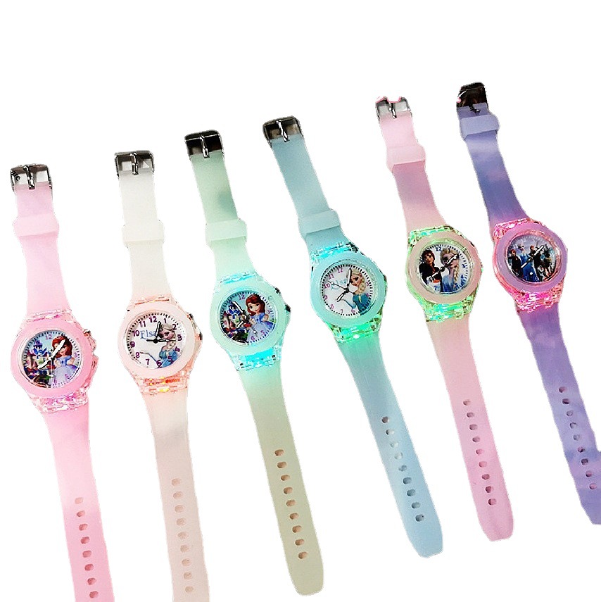 Summer new ice and snow princess colorful lights student watch fashion creative children's cartoon light flashing lights watch