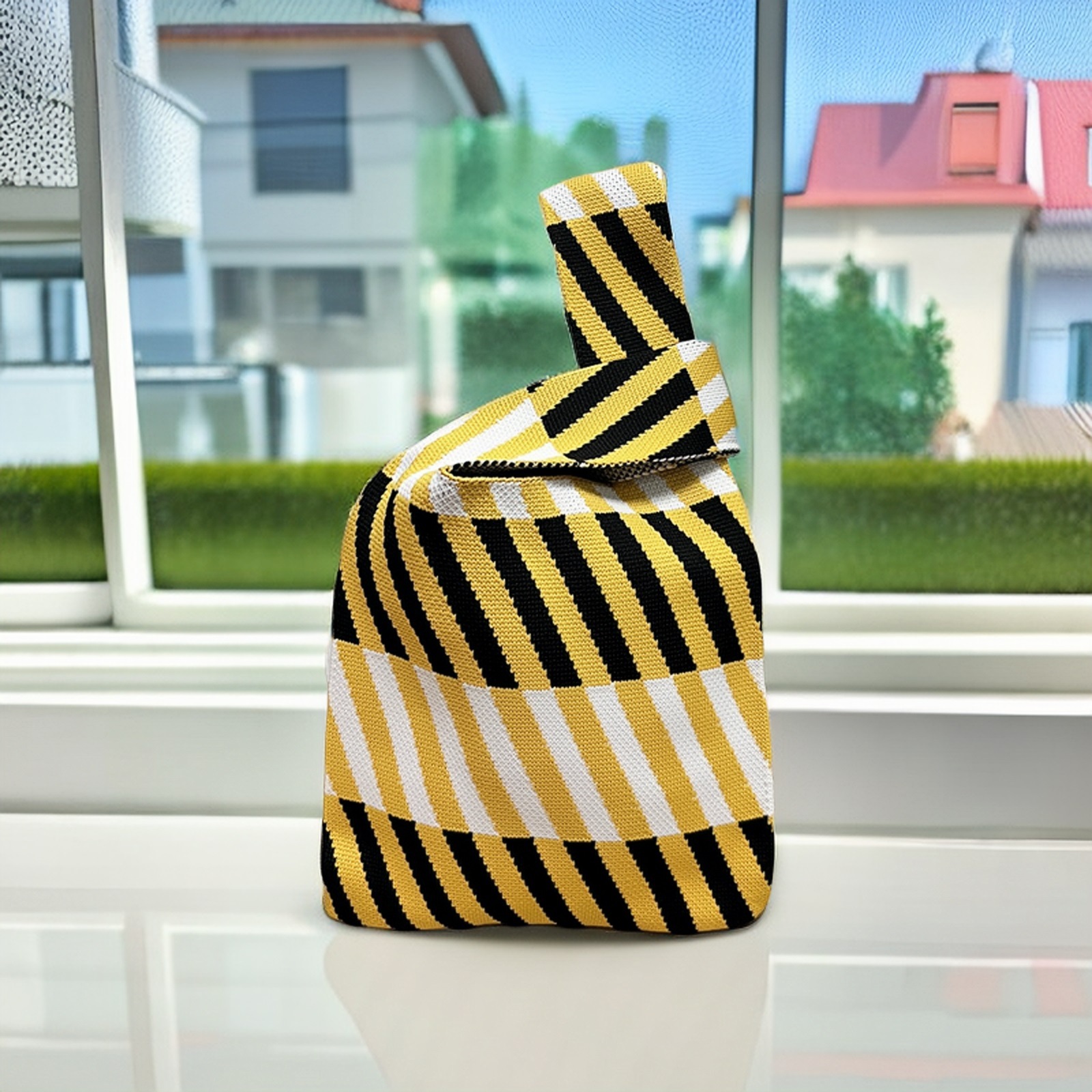 New Fashion All-match Knitted Handbag Large Capacity Bucket Bag Minimentary Tote Bag Woven Hand Gift Bag