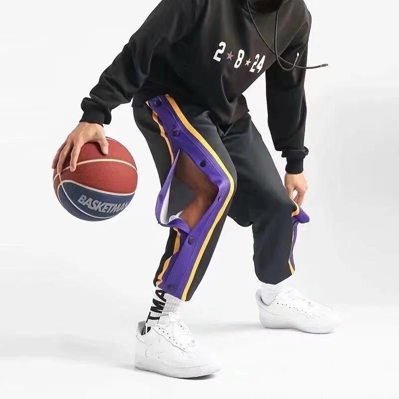 European and American breasted pants men's full open loose trend wide leg side buttons casual toe basketball training sports pants