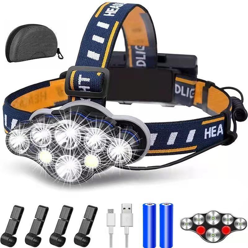 新型led強光遠射ヘッドライトusb充電屋外夜釣り防水cob赤色警告投光ヘッドライト|undefined