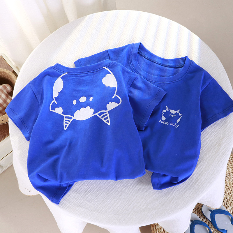 Children's short-sleeved T-shirt summer new casual girls jacket single-piece boys T-shirt cotton children's clothing a generation of hair