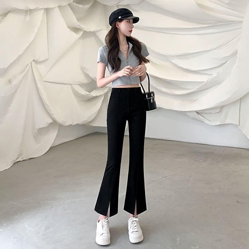 Split flared pants for women Spring and Autumn summer 2023 new high waist slimming draping suit Black small flared pants