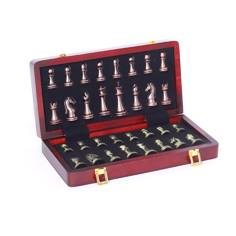 Metal Chess Set Folding Chessboard Beginner Adult Child Large Bronze Chess Piece