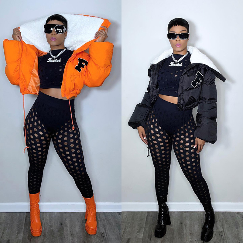 Q22TP392 European and American women's clothing 2022 autumn and winter New Fashion solid color embroidery North American small stand collar casual cot_voghion.com