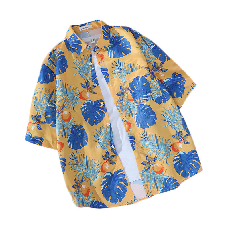 Japanese Floral Short-sleeved Shirt Vintage Hawaiian Men's and Women's Students All-match Casual Loose Beach Shirt Trendy