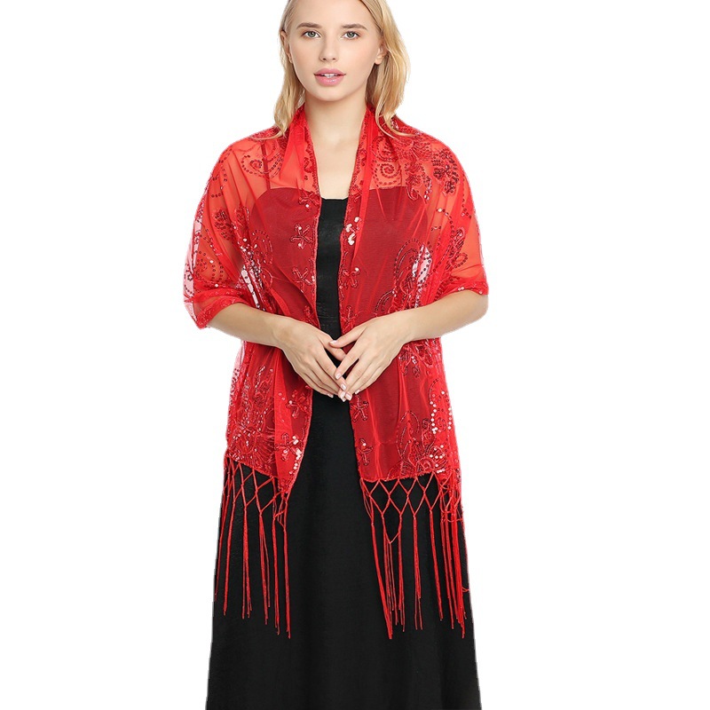 Cross-border Hot Sequins Embroidered Tassel Shawl Evening Dress Party Dinner Shawl Female Bride Cheongsam Shawl