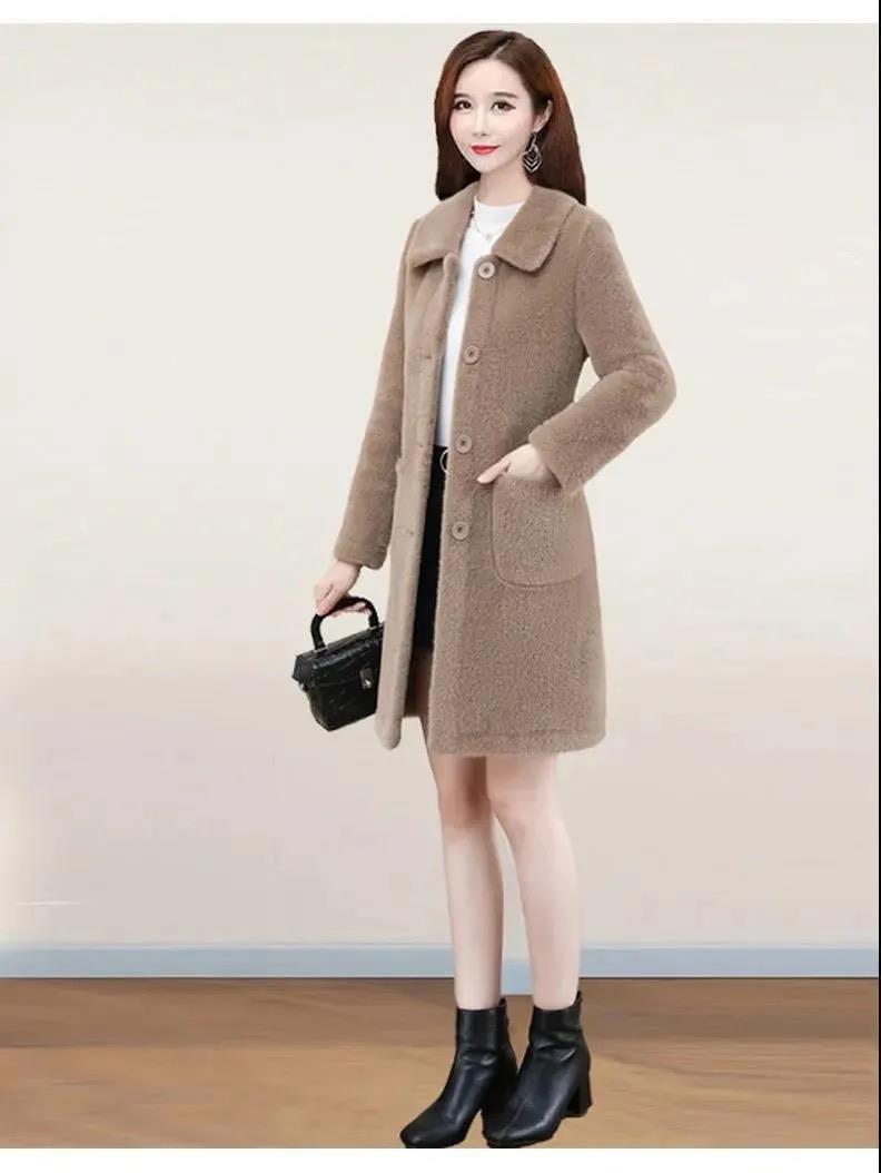  lamb velvet mid-length coat women's 2022 Winter new mother Korean-style large size western style women's coat_voghion.com